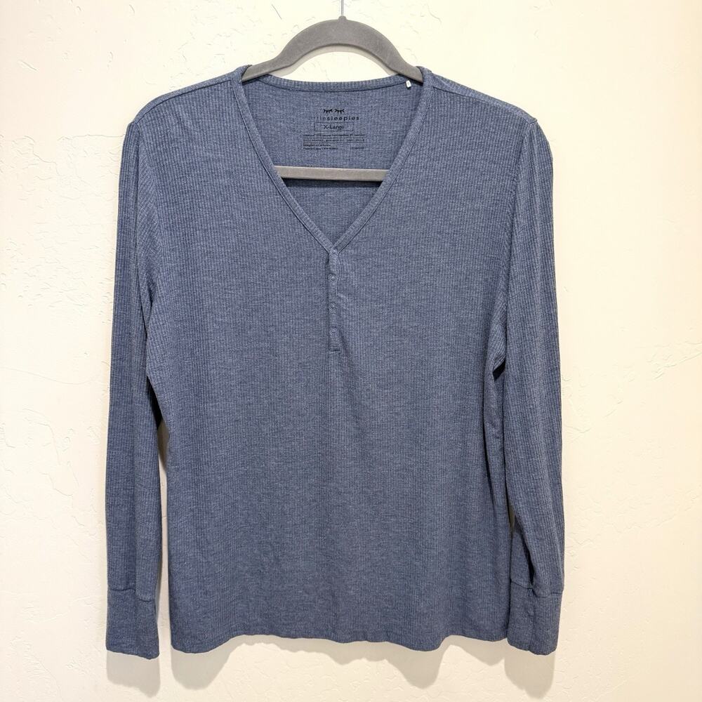 Little Sleepies Lunaluxe Bamboo Henley Top Womens XL Blue Long Sleeve